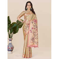 Gold Toned And Pink Saree - Design: Floral Pallu Frame For A Sophisticated Appeal