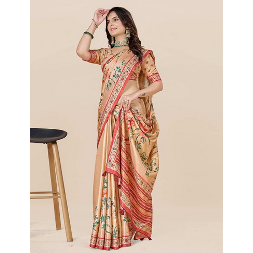 Copper-toned And Red Saree