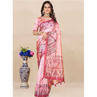 Ethnic Motifs Printed Saree - Color: Peach