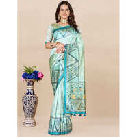 Abstract Printed Saree - Color: Sea Green