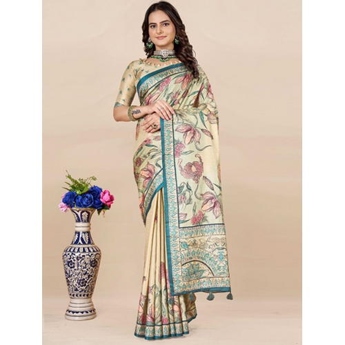 Abstract Blue And Beige Saree