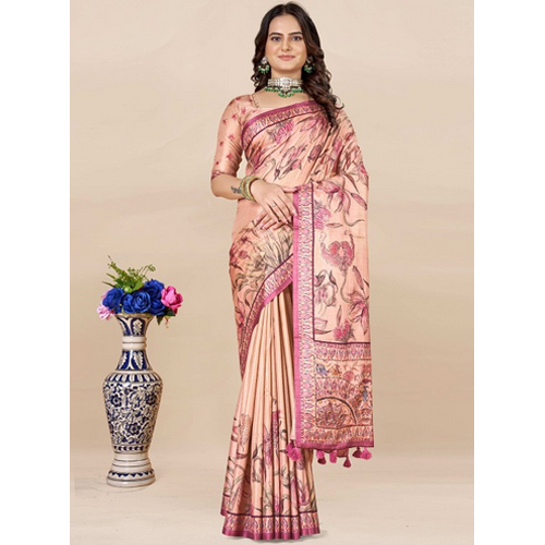 Red And Peach Coloured Saree