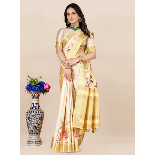 Yellow And Gold-toned Saree