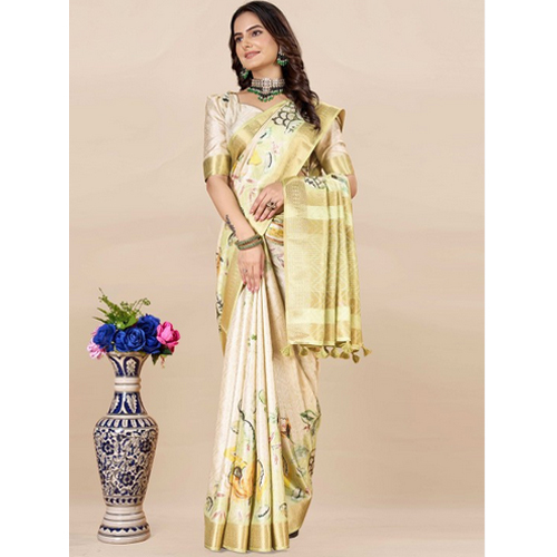 Lime Green And Yellow Color Saree