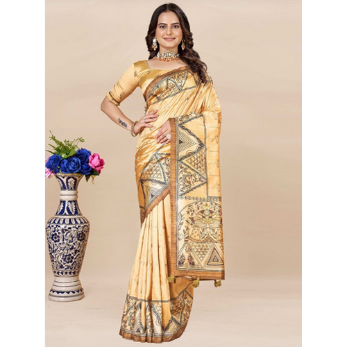 Mustard And Black Color Saree