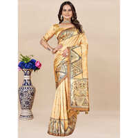 Mustard And Black Color Saree - Color: Multicolor
