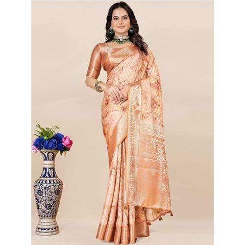 Orange And Gold-toned Color Saree