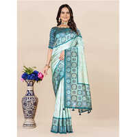 Block Print Saree - Color: Sky Blue