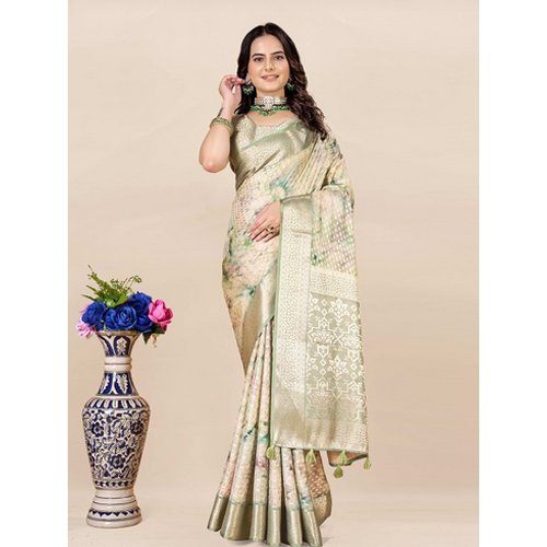 Olive Green And Gold-toned Saree