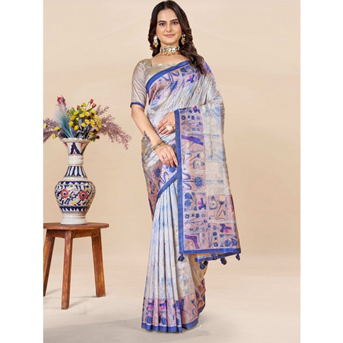 Grey And Navy Blue Saree