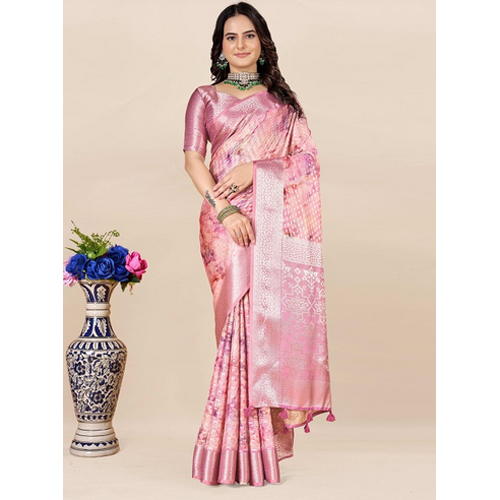 Abstract Printed Zari Festive Saree
