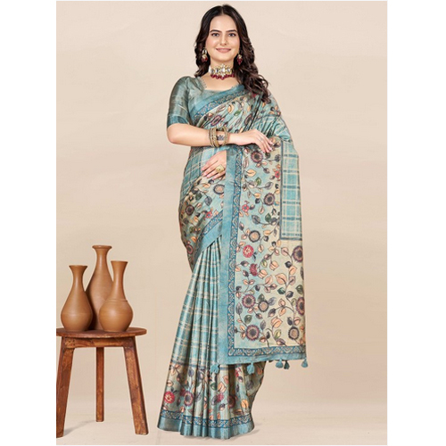Women Floral Printed Saree With An Unstitched Blouse Piece - Color: Multicolor