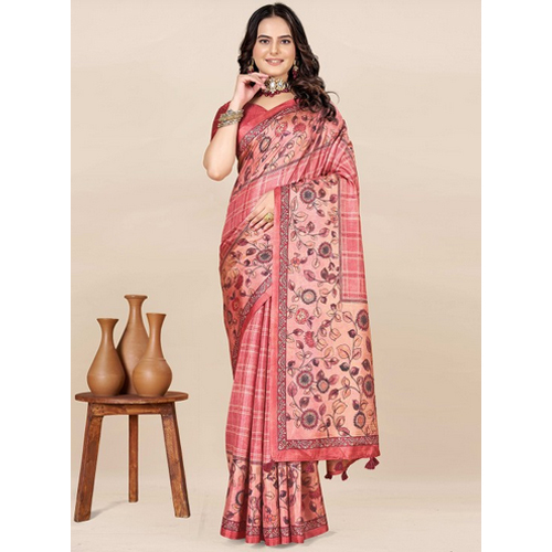 Pink And Gold Toned Saree