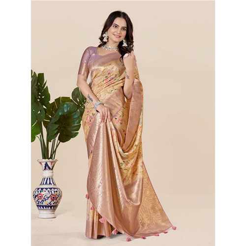 Purple And Pink Tussar Saree