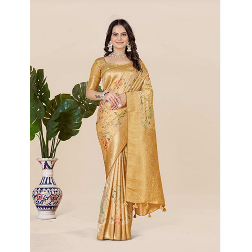 Yellow And Gold-toned Tussar Saree