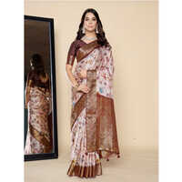 Brown And White Floral Zari Saree - Color: Mauve