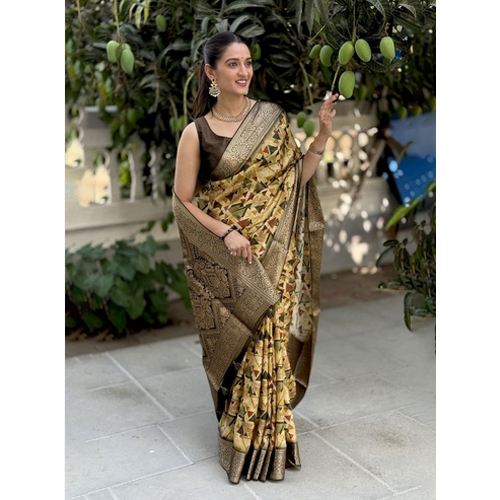 Geometric Printed Woven Design Zari Saree