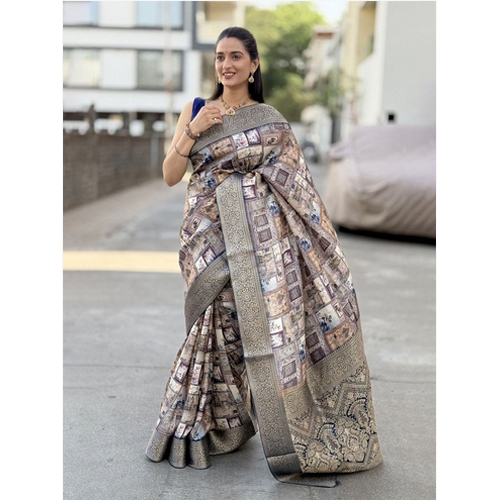 Checked Printed Woven Design Zari Saree