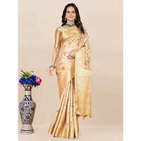 Floral Printed Woven Design Zari Saree - Luxurious Crepe Art Silk, Length: 5.5m + 0.8m Blouse, Soft Beige-gold With Zari Work | Ethnic Glamour For Weddings