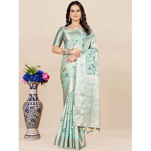 Floral Printed Zari Woven Design Saree