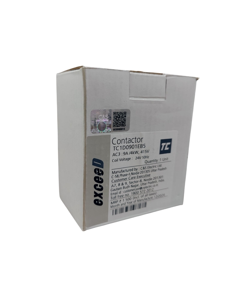 C&s Contactor Tc1d0901eb5 - 415v, 9a, 24v Coil Voltage, Ac3 Rated, 4kw Power Capacity | Durable Electrical Control Solution