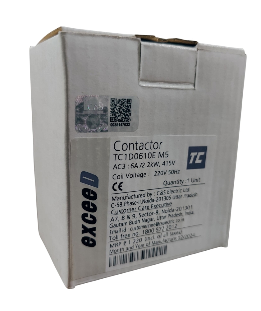 C&s Contactor Tc1d0610e M5 - 6a, 2.2kw, Coil Voltage: 220v, 415v Ac3 Rated, 50hz | Ideal For Motor Control Applications