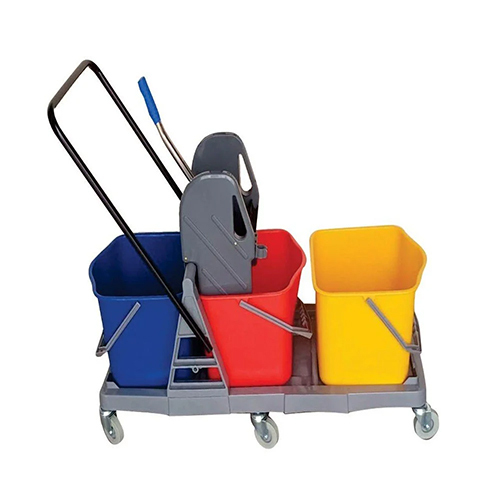 Three Bucket Mop Wringer Trolley