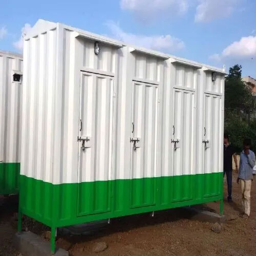 Mild Steel Portable Toilet Cabin - Color: White And Green