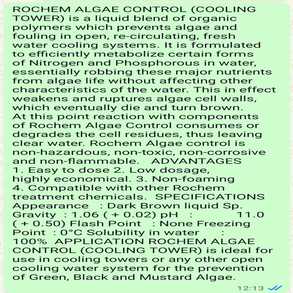 Rochem Algae Control Cooling Tower