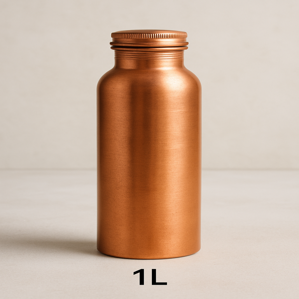 Copper Bottles 1l - Pure Copper Material, Elegant Vessel Design | Customizable With Embossed Branding, Logo Printing, Uv Coating