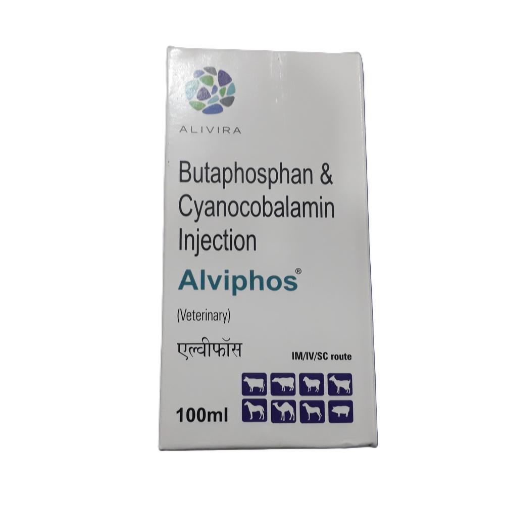 Alviphos Butophosphan & Cyanocobalamin Injection 100 Ml - Packaging Type: Box