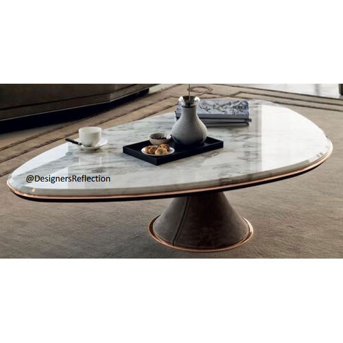 Marble Top Leather On Metal Base Center Table