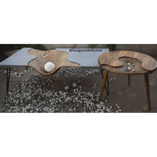 Wood & Metal Table Set With Rattan, Rehau Fusion In Bridge Design