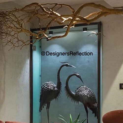 Flamingo Sculpture In Metal & Natural Wood Hanging