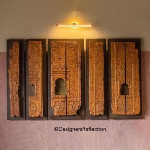 Wall Mural In Wooden Carving On Base Plates