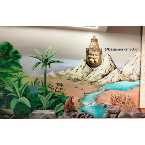 Hanuman Ji Sculpture & Vanar Sena Scenic Painting On Wall