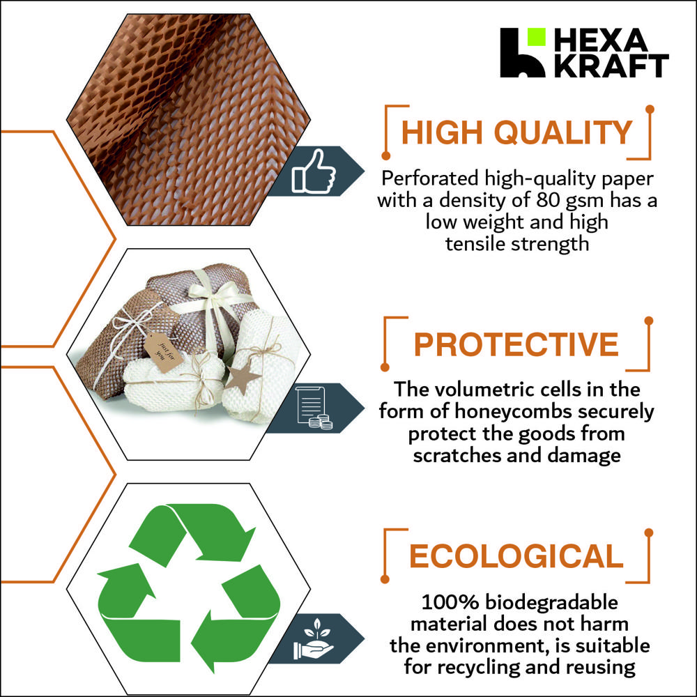Packing Paper Bubble Wrap Eco Friendly Kraft Paper Honey Comb Rolls - Color: Brown