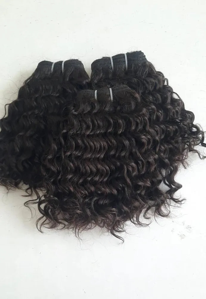 Black Steamed Curly Human Hair Extensions