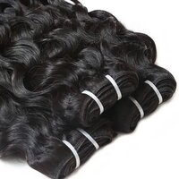 Black Curly Indian Remy Human Hair Weft Extensions, 18 inch, 100 gm