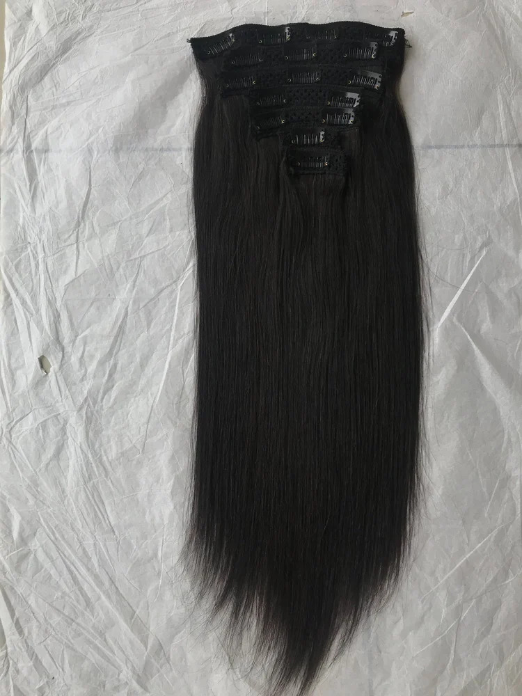 Hair Extensions for Wedding Clip In Real Human Hair Natural Straight 7 Set Vendor 
