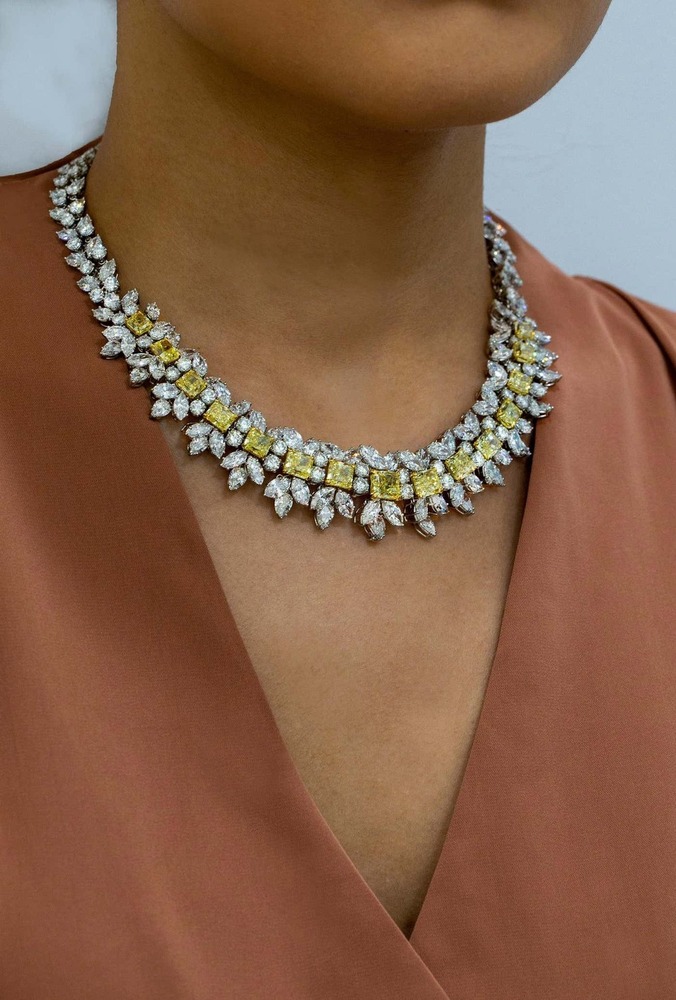 Radiant Yellow Lab Grown Diamond Necklace, Statement Bridal Jewelry