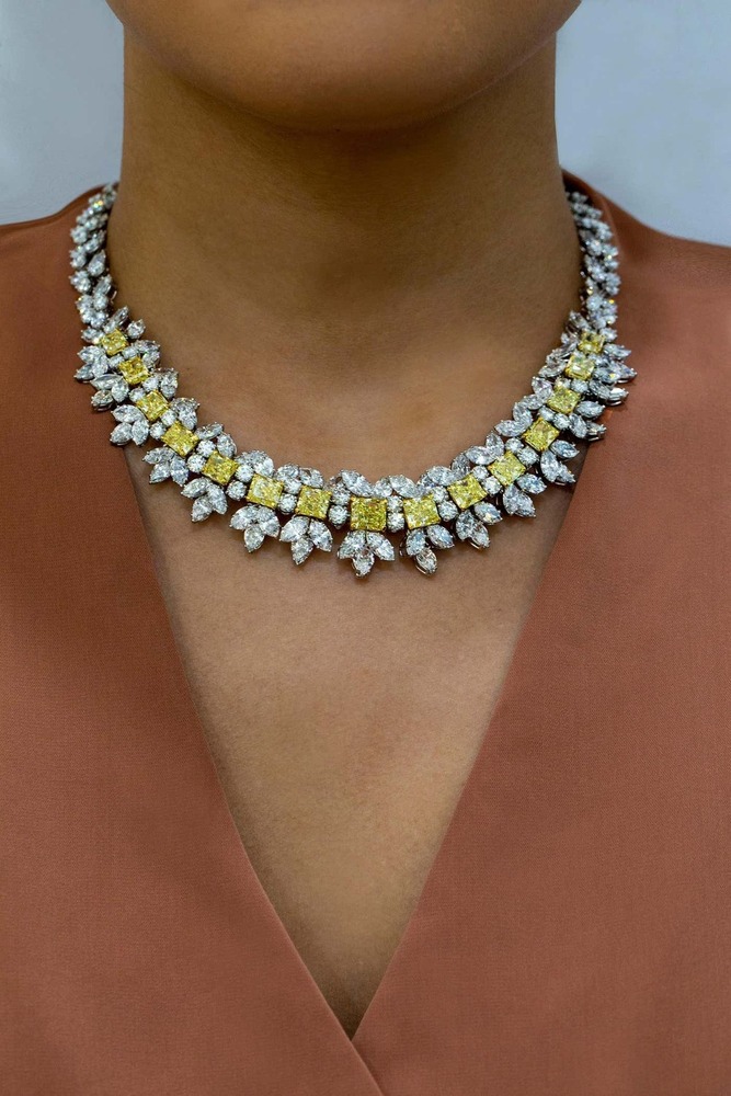 Radiant Yellow Lab Grown Diamond Necklace, Statement Bridal Jewelry
