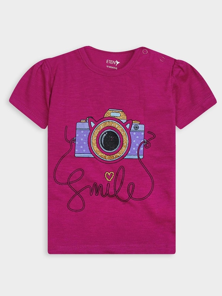 Baby Girls Printed Fuschia T-Shirt