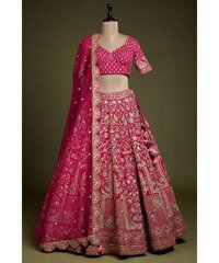 Pink Raw Silk Bridal Wedding Lehenga Set