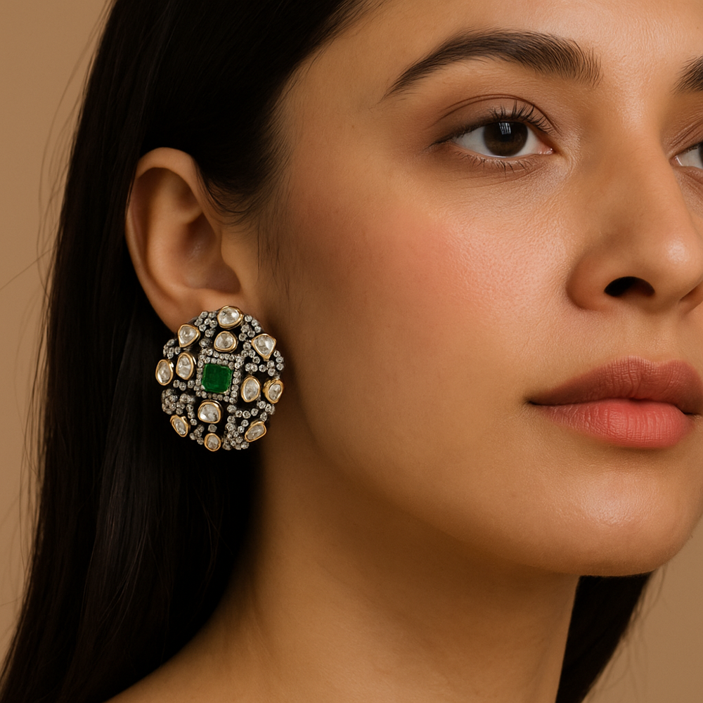 925 Sterling Silver Lab Made Moissanite Synthetic Emerald Stud Earrings