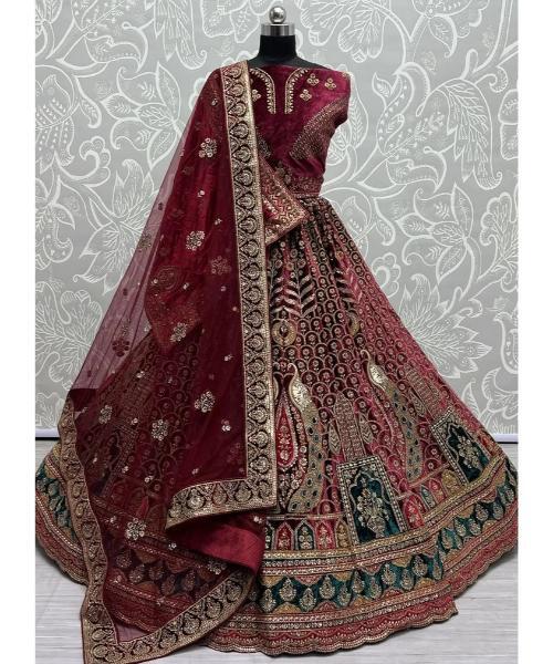 Elegant Maroon Bridal Lehenga Choli with Intricate Embroidery