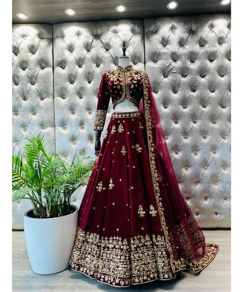 Elegant Maroon Bridal Lehenga Choli with Intricate Embroidery