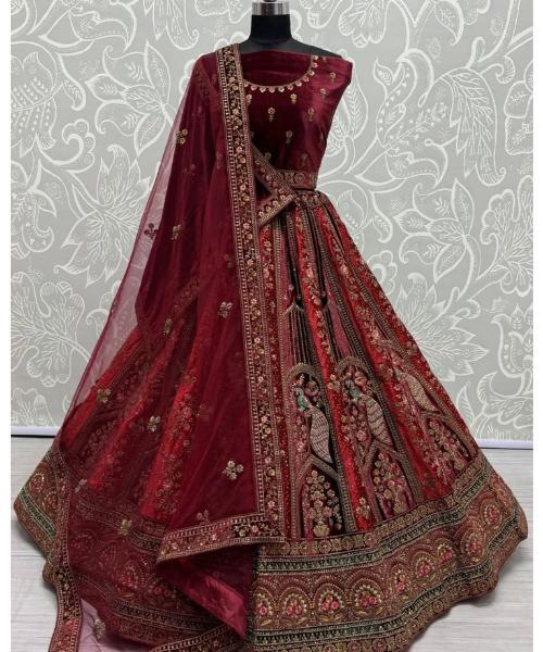 Elegant Maroon Bridal Lehenga Choli with Intricate Embroidery