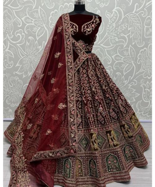 Elegant Maroon Bridal Lehenga Choli with Intricate Embroidery