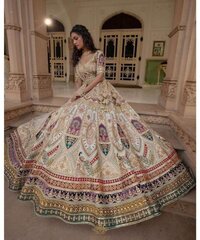 Off-white georgette lehenga choli with hand cut dana and sequins work
